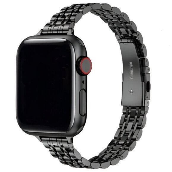 Apple Watch Band Adjustable Slim Stylish Strap Silver Stainless Chain - Black - Picture 4 of 5